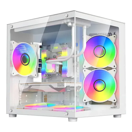 Gabinete Cube Sentey GS-7950-WHITE con Vidrio Templado y 5 Ventiladores ARGB Blanco