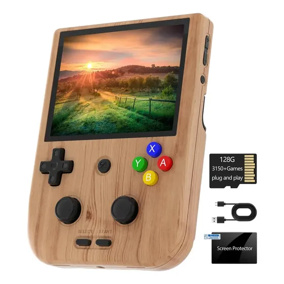 Consola De Juegos Portátil Rg405v Con Pantalla Táctil Ips De Color De Grano De Madera, Morado Transparente, Gris
