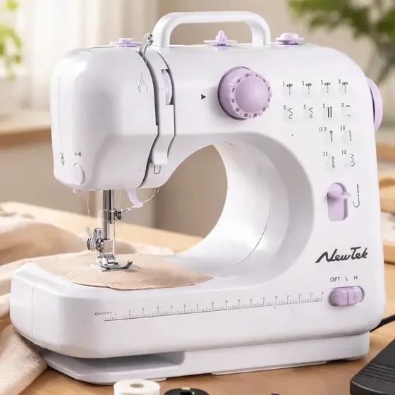 Mini Máquina De Coser Recta Portable Electrica 12 Puntadas Color Blanco Pedal Falso Overlock Portatil Hogar Multifuncional Con Luz