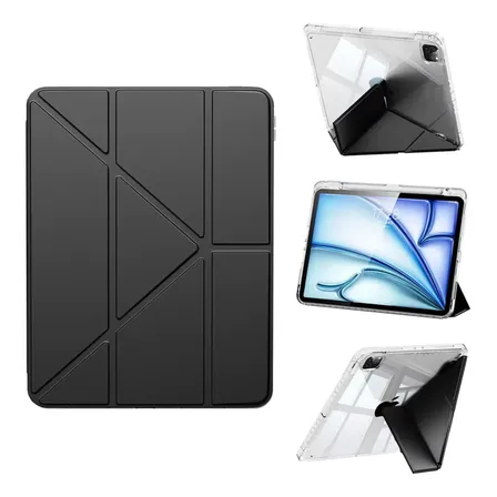 Funda Case Para iPad A16 Origami Transparente Soporte Pencil Negro