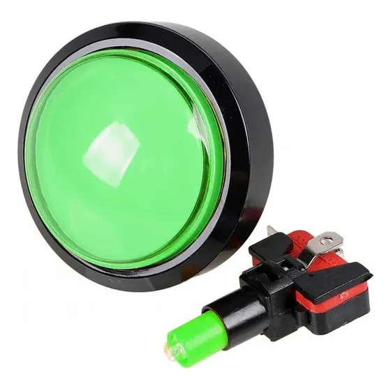 Boton Pulsador Arcade Mame Retro Con Luz Led Verde 60mm
