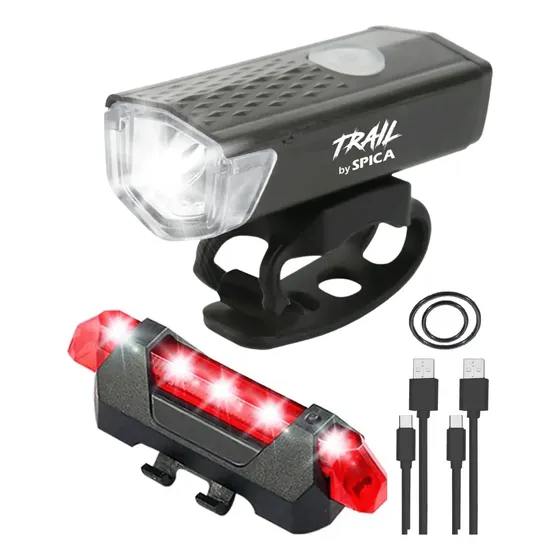 Luz Led Bicicleta Delantera Y Trasera TRAIL BY SPICA LBPK-100 Recargable Inalambrico Color Rojo/Negro