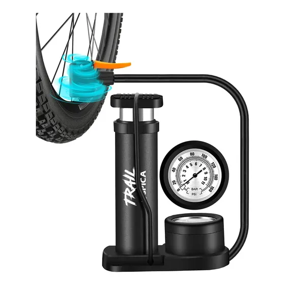 Inflador De Pie Para Bicicleta Moto Con Manometro TRAIL BY SPICAA INF-10 160 Psi Color Negro