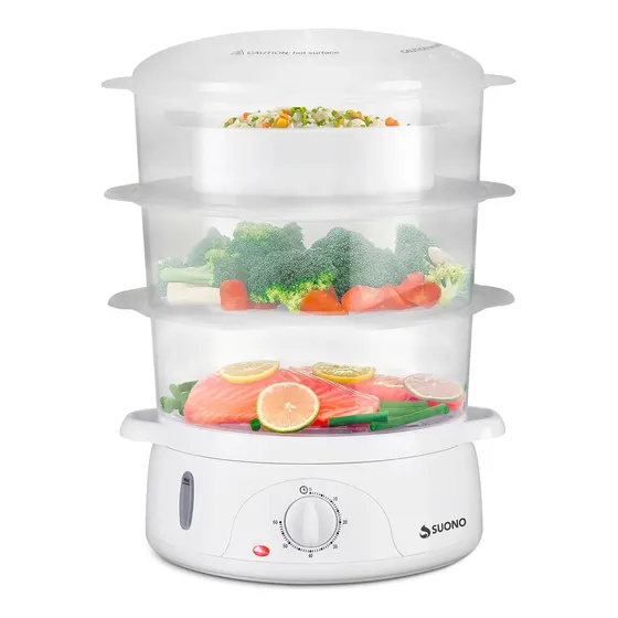 Vaporera Eléctrica HOG0334BLA De Alimentos Suono 3 Bandejas 9l Color Blanco