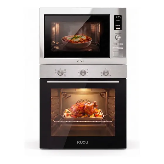 Combo Empotrable: Microondas Empotrable Cromo 22l Grill + Horno Eléctrico Empotrable Convección 72l Cromo Kudu