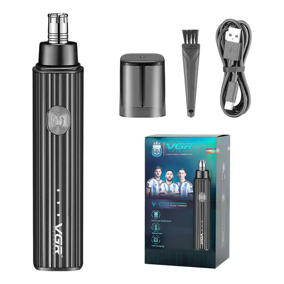 Máquina De Cortar Pelo Nariz Orejas Cuchillas 360° Vgr V-629 Negro