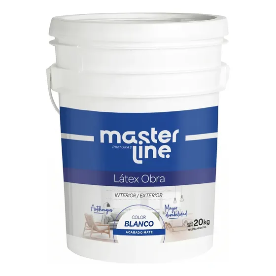 Pintura Látex Masterline Blanco 20kg Mate Antihongos Interior Exterior