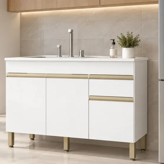 Bajomesada Cocina Blanco Kit's Paraná 120cm MDP 3 Puertas 1 Cajón