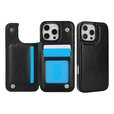 Funda Tipo Billetera Con Tarjetero P/ iPhone 17 16 15 Negro Carcasas Y Fundas Para iPhone 16 Pro