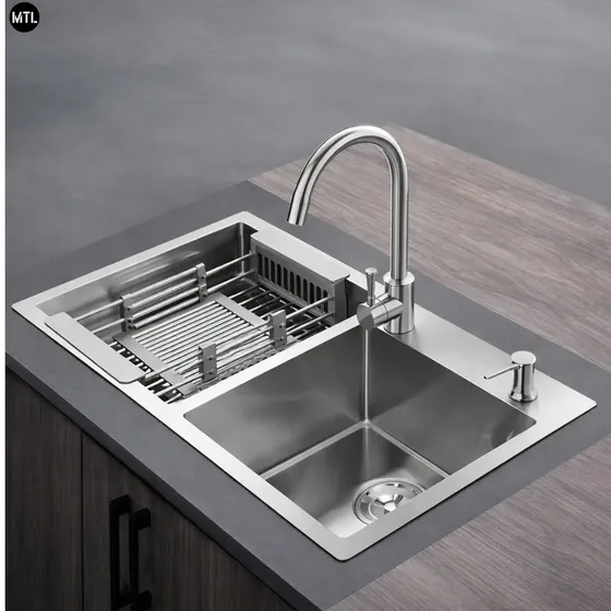 Bacha Inteligente Doble Mtl Fregadero Acero Inoxidable 304 Con Griferia Monocomando Dispensador De Jabon Grifo Purificador Cesta Escurridora Instalacion Sobre O Bajo Mesada Cocina Moderna