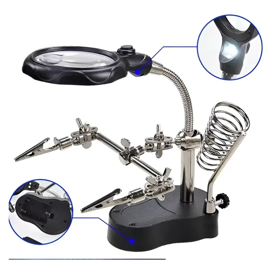 Lupa Tercera Mano Con Led Y Soporte Soldador