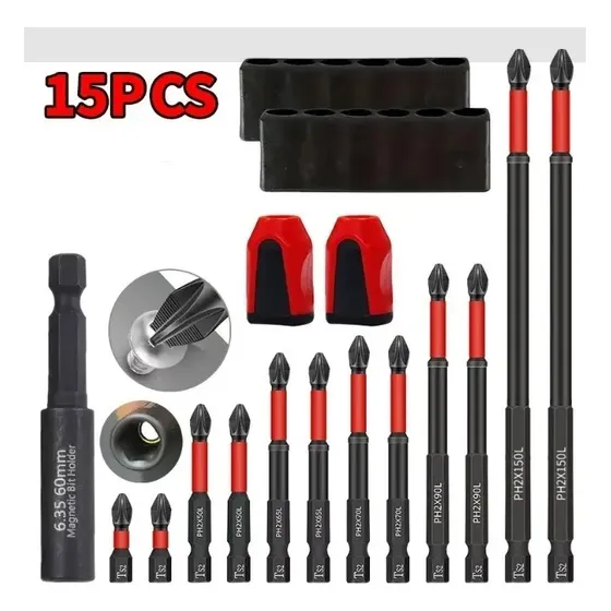 Set 15 Puntas Imantadas Antideslizantes Para Destornillador