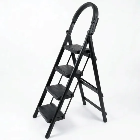 Escalera De Acero Plegable 4 Escalones Dyvan Negro