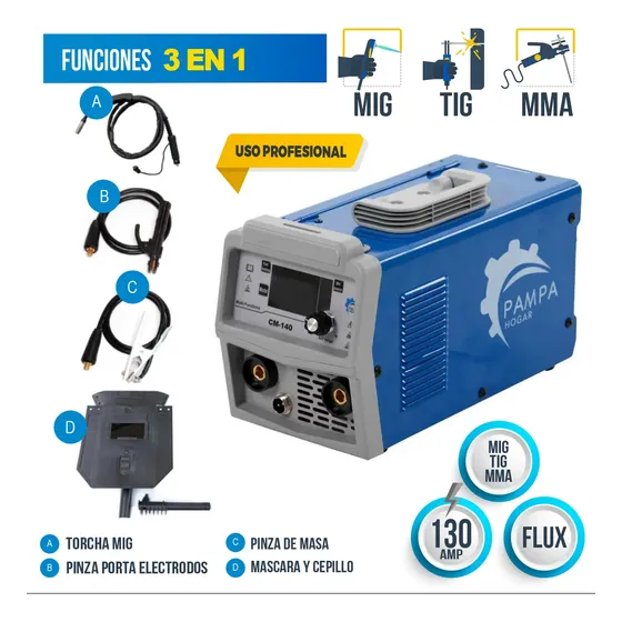 Soldadora Pampa Hogar Cm-140 3 En 1 Mig - Mma - Tig