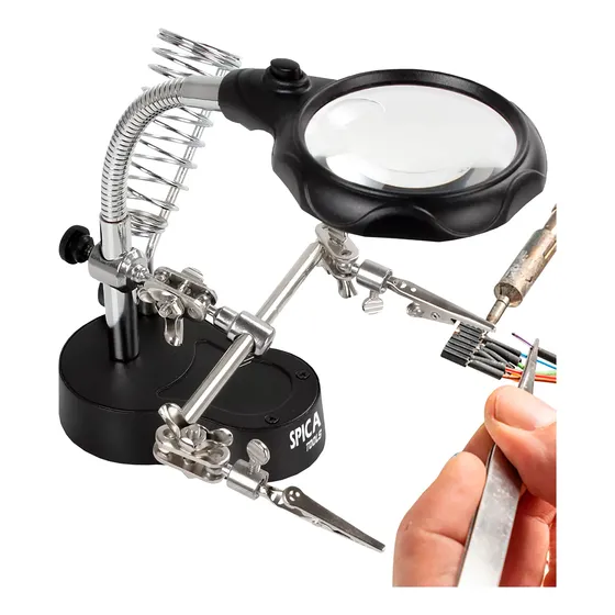 Soporte Soldador Lupa Spica Lpso-00 Plaqueta Pinzas Luz