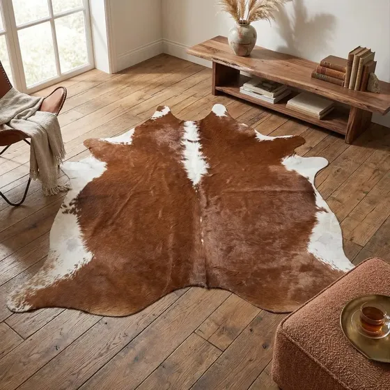 Alfombra Decorativa Leder Cuero De Vaca Natural 200x180cm