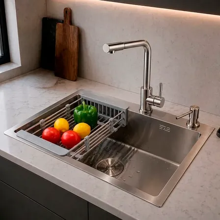 Bacha Cocina 60cm Premium Acero Inox + Griferia + Accesorios
