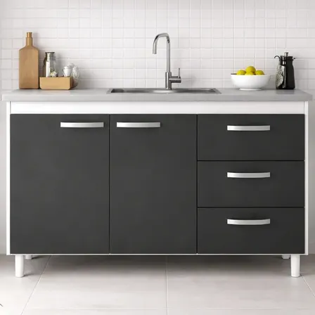 Mueble Bajo Mesada 140cm 2ptas 3cajones Cocina Lavadero+++ Grafito/bco Mate