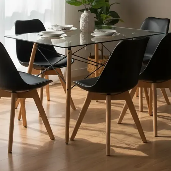 Juego De Comedor Mesa De Vidrio 120x80+4 Sillas Tulip
