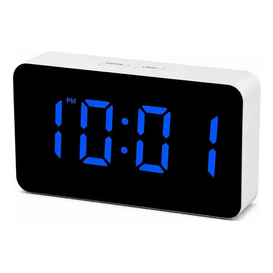 Reloj Despertador Pantalla Espejada Lcd Alarma Temperatura Azul