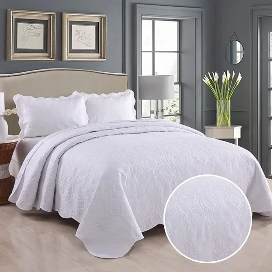 Acolchado Quilt King Cubrecama Blanco Con Fundas Haussman