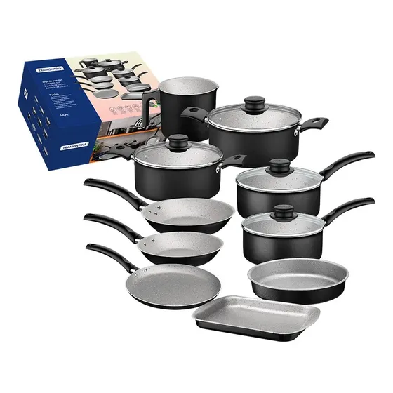 Batería de cocina Tramontina Turim 20297964 con 14 piezas de aluminio negro