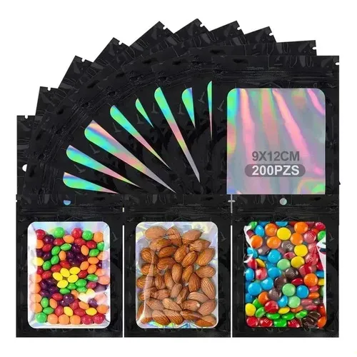 Bolsas Holográficas Zip Negras 9x12 Cm X200 Negro Corazones
