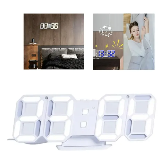 Reloj Digital 3d Led Aesthetic Con Alarma Y Usb Estructura Blanco Fondo Blanco