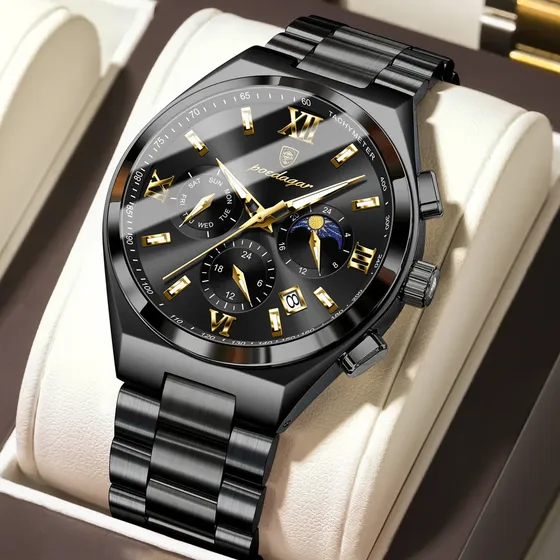 Reloj Deportivo Poedagar Cronógrafo Luminoso Para Hombre Negro