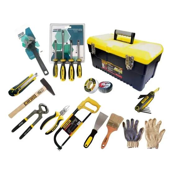 Caja Herramientas Pinzas Cutter Llaves Sierra Guante Pincel