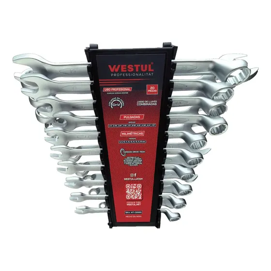 Juego Set Llaves Combinadas Westul 20pz Milimetricas Y PuLG Cr-v Profesional