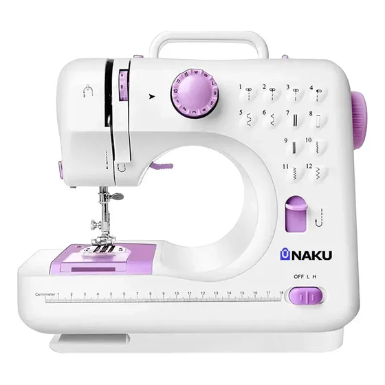 Máquina De Coser Naku Mc02 Mini Compacta Portable 12 Tipos De Puntada Pedal Color Blanco