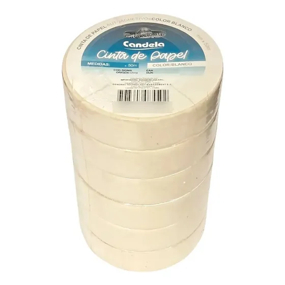 6 Cintas De Papel Enmascarar 48mm X 50metros Candela 7640 Color Blanco 48mm X 50mts