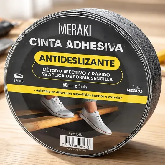 Cinta Antideslizante Autoadhesiva Meraki Rollo 50mm x 5m Color Negro
