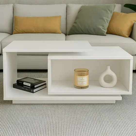Mesa Ratona Blanca Moderna Centro Melamina Minimalista Mr02 Living dos posiciones