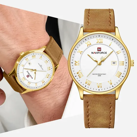 Naviforc Ligero Ultrafino Clásico Cuero Genuino Reloj Hombre