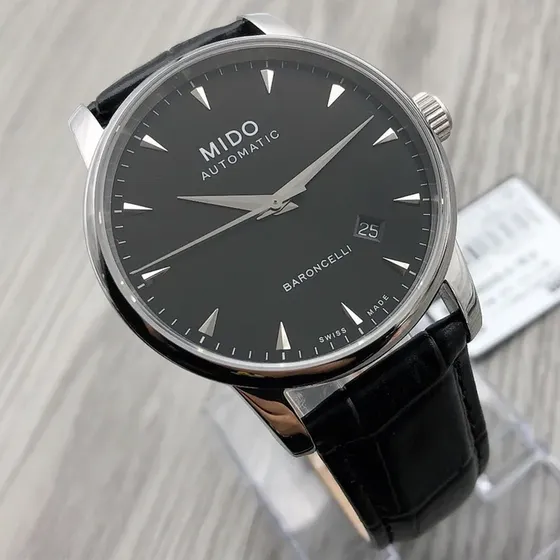 Reloj Automático De Cuero Mido Baroncelli Con Esfera Negra