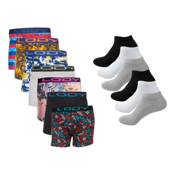 Pack X 6 Boxers Lody Estampados/lisos + 6 Pares De Medias