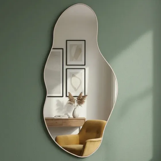 Espejo Forma Irregular Nube 120x60 Con Marco Decorativo Pvc. Marco Blanco