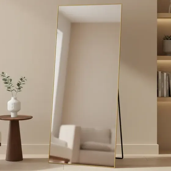 Espejo CuantoArte 115x50cm Aluminio Dorado Rectangular Colgar Pie Grande Moderno Decoracion Hogar Living Dormitorio Baño Vestidor Pared Piso Ambientes Estilo Cristal Seguridad Diseño Lujo Elegante