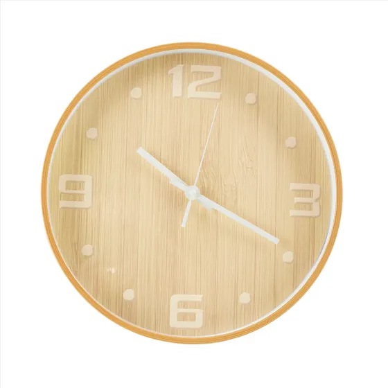 Reloj De Pared Redondo Simil Bambu 30cm Deco Hogar Oficina