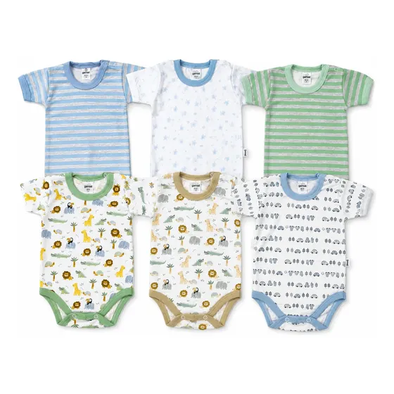 Pack X6 Body Gamise Manga Corta Algodón Estampado Bebe Niño