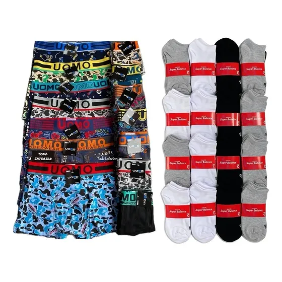 Pack X 12 Boxer Uomo Algodon + 12 Pares Medias