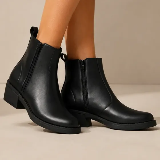 Bota Botineta Mujer Caña Corta Taco Bajo Con Cierre Cómoda