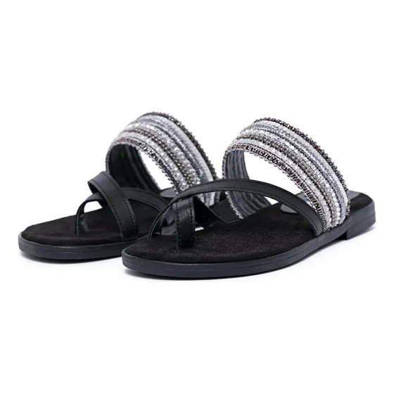Ojotas De Mujer Viamo Kail Negro Cuero