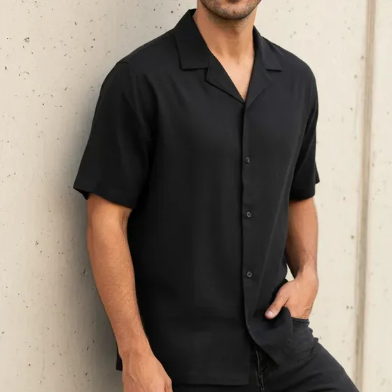 Camisa Lino Manga Corta Lisa Clasica Baron Blonde Hombre