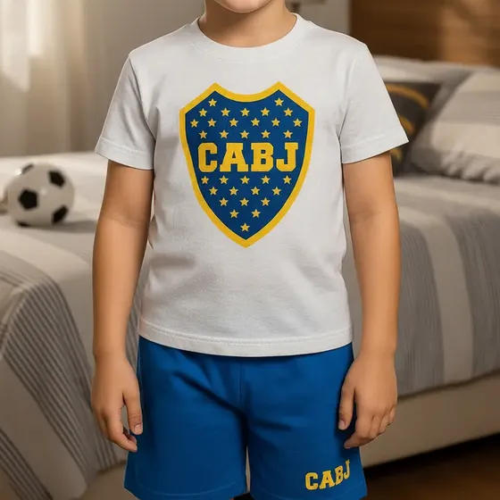 Pijama Niño Minimu Verano Futbol Boca Algodón 2 Piezas