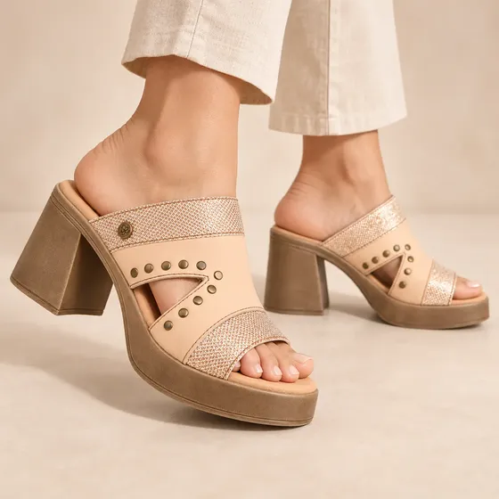 Sandalias Citadina Cuero Mujer Con Taco Separado Brocca
