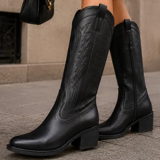 Bota Texana Mujer Citadina Taco Bajo Sinteticas Comodas