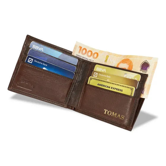 Billeteras Hombre Cuero Grabado Personalizado Liso Briganti
